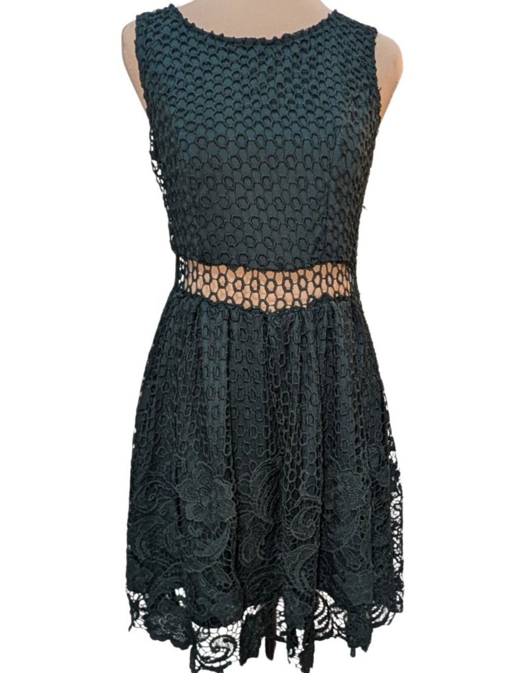Charlotte Russe Dark Green Crochet Cut-Out Fit & Flare Dress